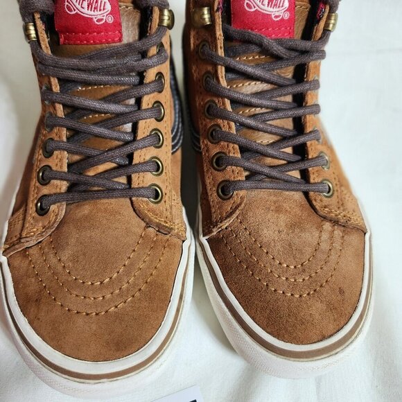 Vans Off the Wall Mens 5 Women 6.5 Brown Suede Skate Sneakers Red Black Plaid main image 9